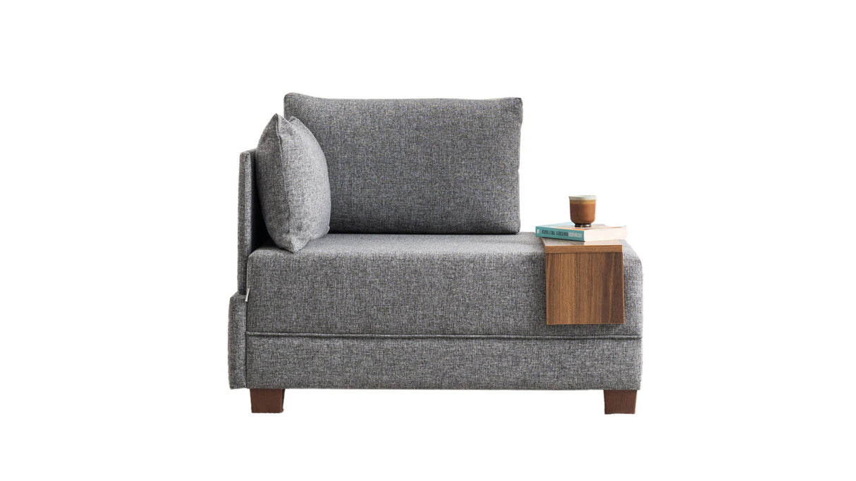 Sillón Moderno Tela Gris Fly - Izquierdo - Con Mesa De Madera