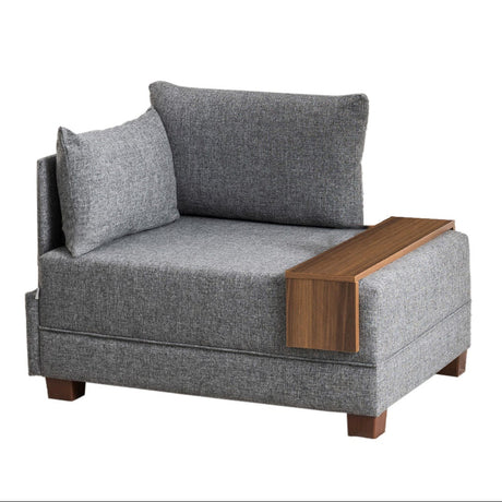 Sillón Moderno Tela Gris Fly - Izquierdo - Con Mesa De Madera