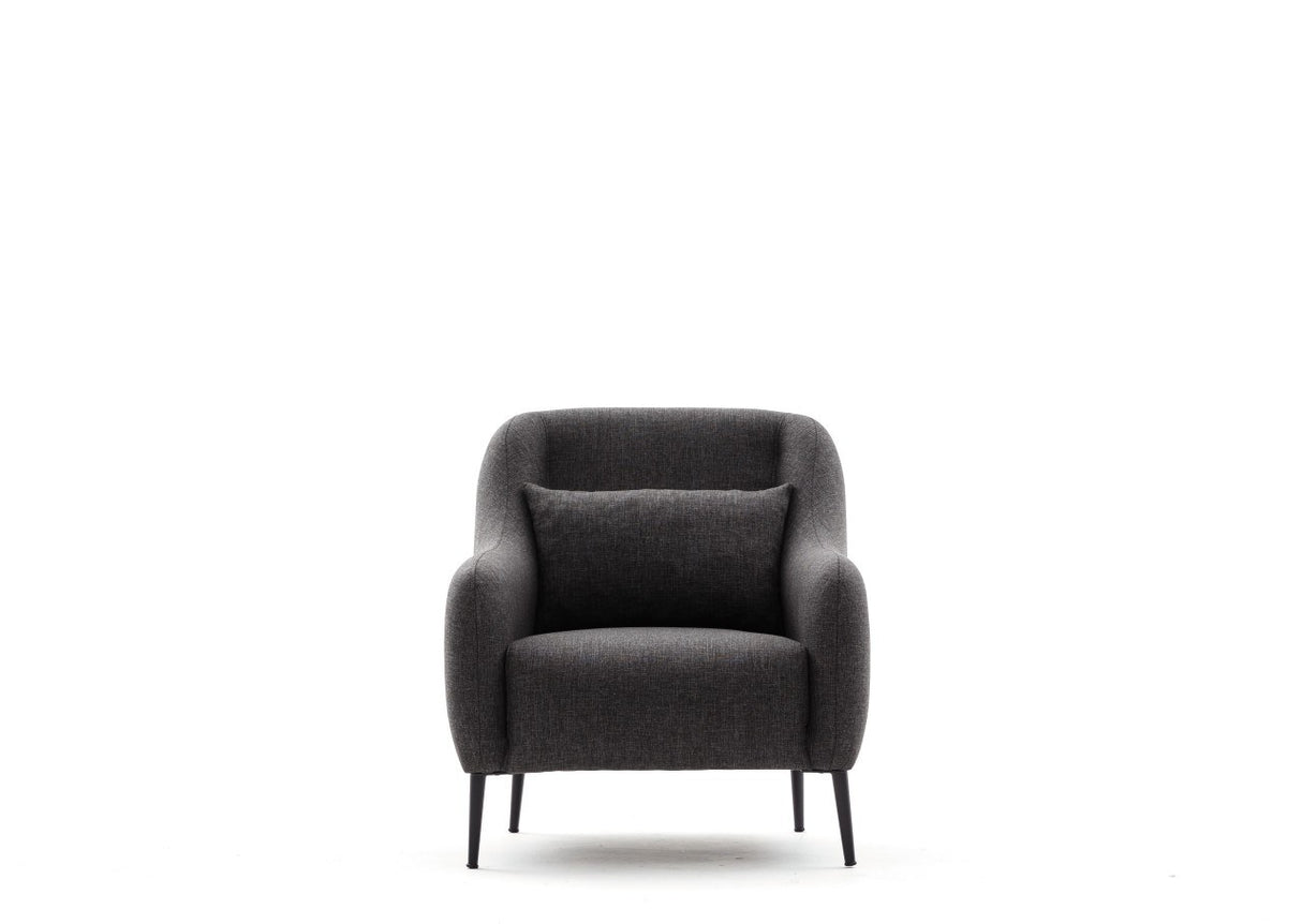 Fauteuils - Scandinavische fauteuil Antraciet gemêleerde linnen stof met kussen Venus - Dimehouse