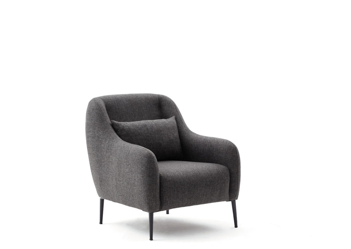 Fauteuils - Scandinavische fauteuil Antraciet gemêleerde linnen stof met kussen Venus - Dimehouse