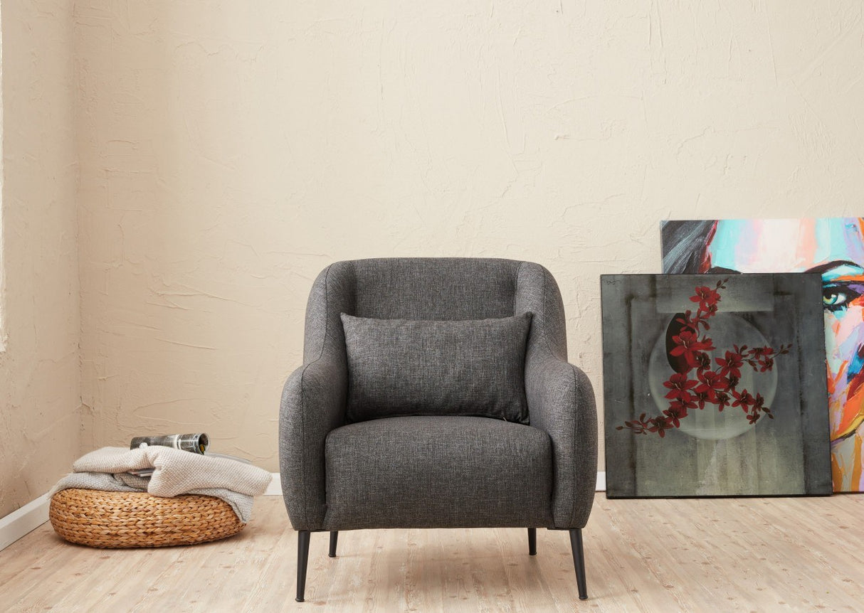 Fauteuils - Scandinavische fauteuil Antraciet gemêleerde linnen stof met kussen Venus - Dimehouse