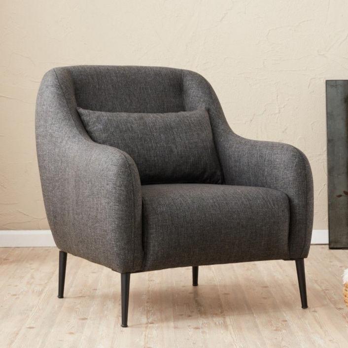 Fauteuils - Scandinavische fauteuil Antraciet gemêleerde linnen stof met kussen Venus - Dimehouse