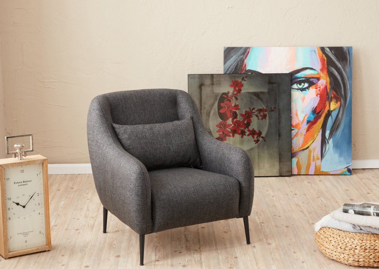 Fauteuils - Scandinavische fauteuil Antraciet gemêleerde linnen stof met kussen Venus - Dimehouse