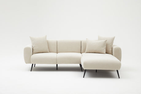 Sofá esquinero de tela color crema - Patas altas y delgadas - Interior liso - 252 x 155 cm - Lateral