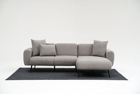 Sofá esquinero de tela gris - Patas altas y delgadas - interior macizo - 252 x 155 cm - Lateral