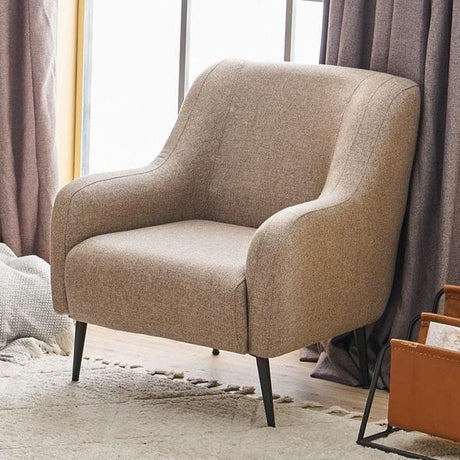 Sillón moderno tejido lino Taupe con pata alta Revos
