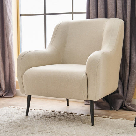 Sillón moderno tejido de lino beige con pata alta Revos
