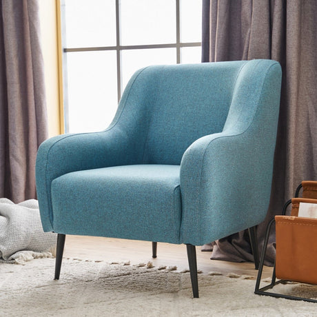 Sillón moderno tejido lino turquesa con pata alta Revos