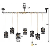Lámpara de colgación industrial Twist Metal 7 luces