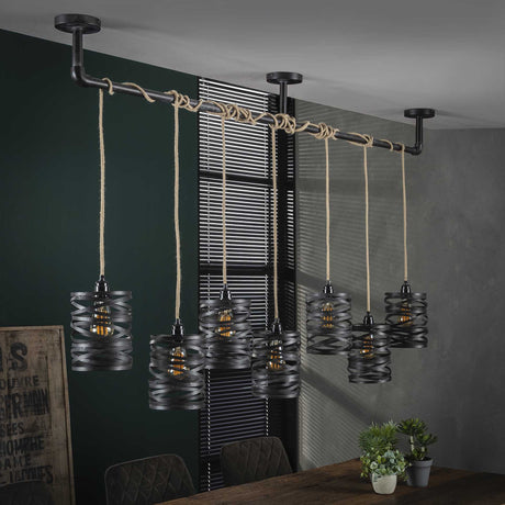 Lámpara de colgación industrial Twist Metal 7 luces
