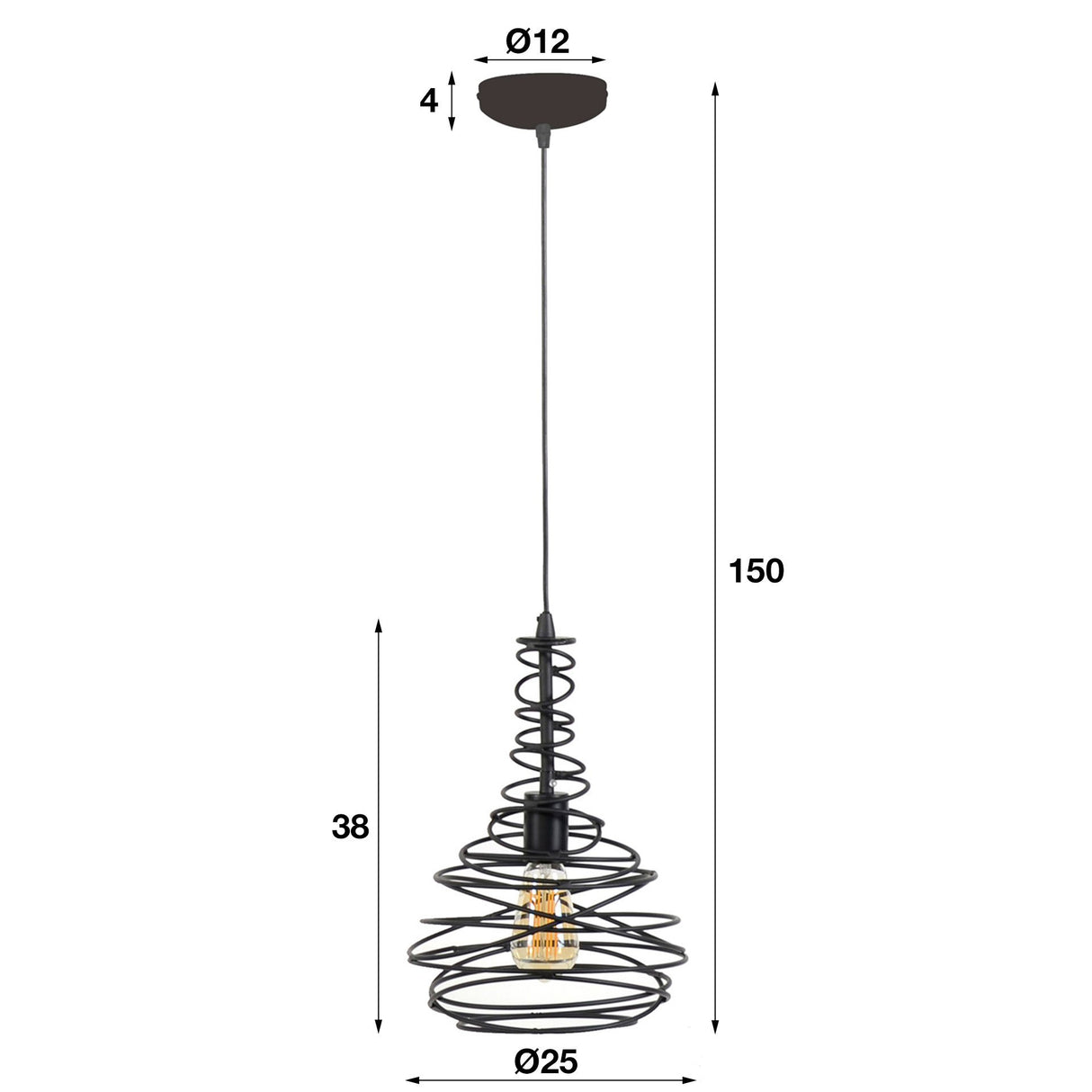 Hanglamp Kelsey DH Interior Zwart LxBxH 47x28x28 Zwart Witfoto maatindicatie