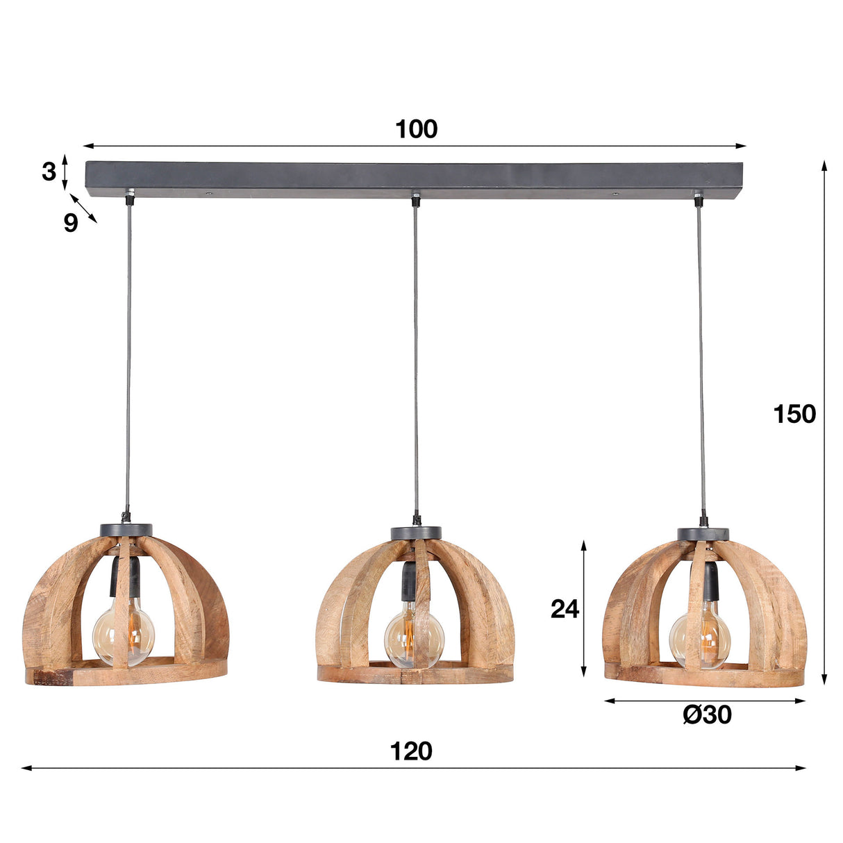 Lámpara colgante Madri DH Interior Mango LxAnxAl 102x38x35 Madera de mango Indicación de tamaño de foto en blanco