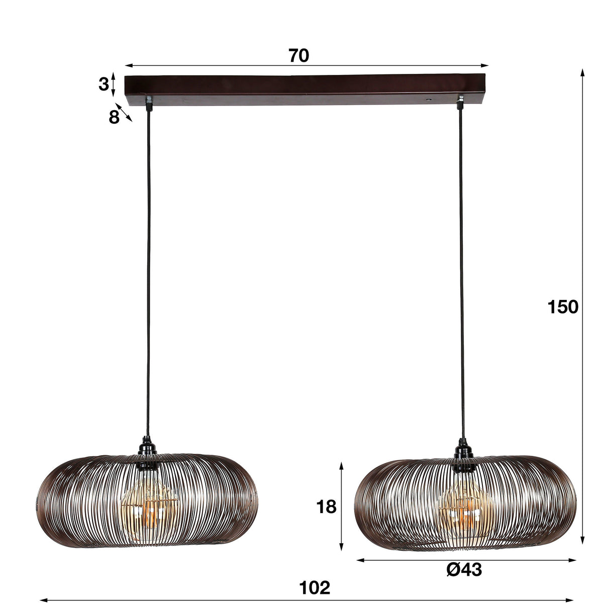 Hanglamp Jill DH Interior Zwart LxBxH 88x49x29 Nikkel Witfoto maatindicatie