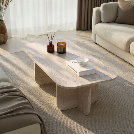 Akira salontafel travertine 120 cm Gemelamineerd houtcomposiet