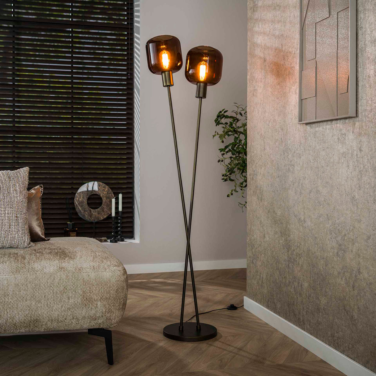Vloerlamp Terra Duo 2-lichts - Bruin