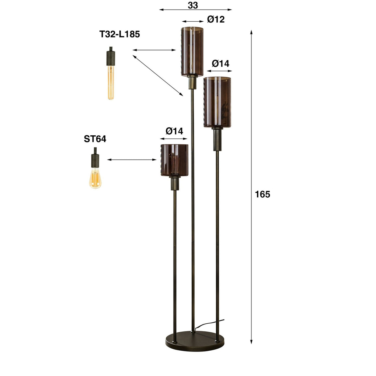 Industriële Vloerlamp 3-lichts Getrapt – Sienna Bruin