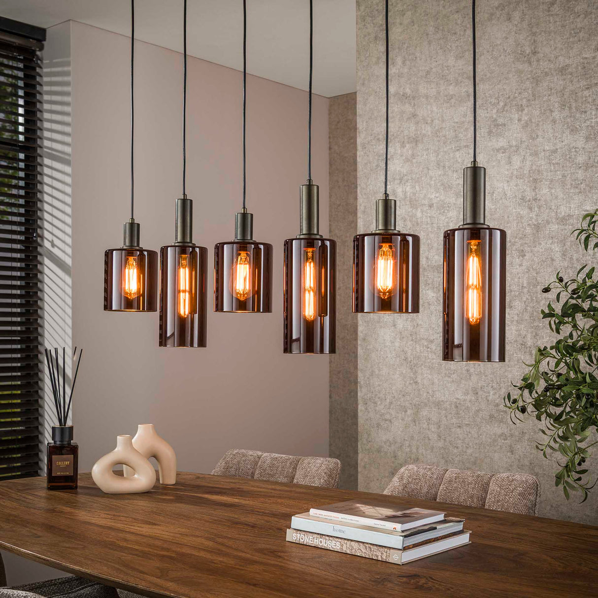 Industriële hanglamp 6-lichts Sienna bruin 118 cm