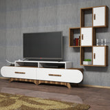 TV Meubels - TV Meubel Set Flora S Walnoot Wit Melamine 205x50x36,8 cm - Dimehouse