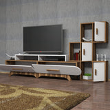 TV Meubels - TV Meubel Set Flora S Walnoot Wit Melamine 205x50x36,8 cm - Dimehouse