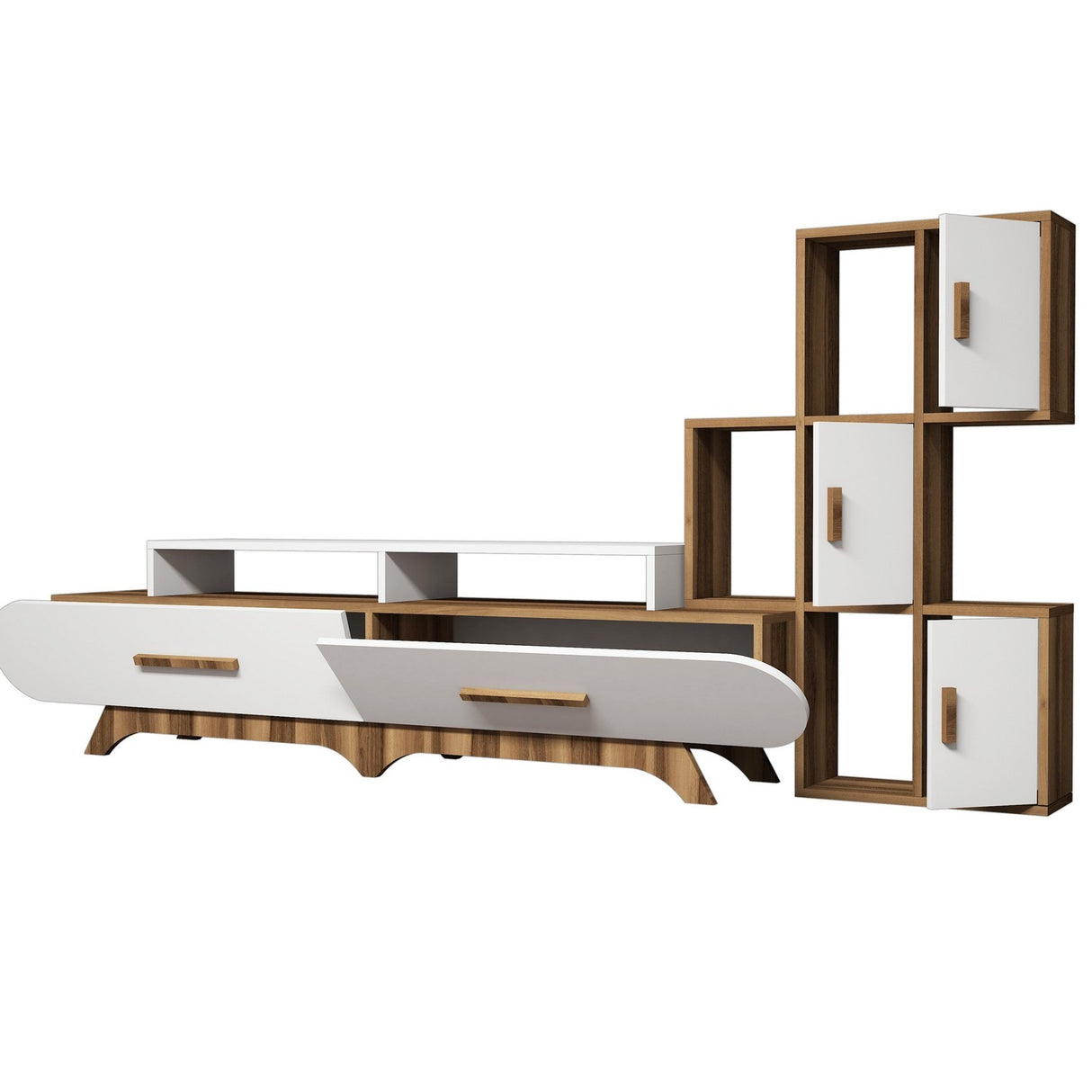 TV Meubels - TV Meubel Set Flora S Walnoot Wit Melamine 205x50x36,8 cm - Dimehouse