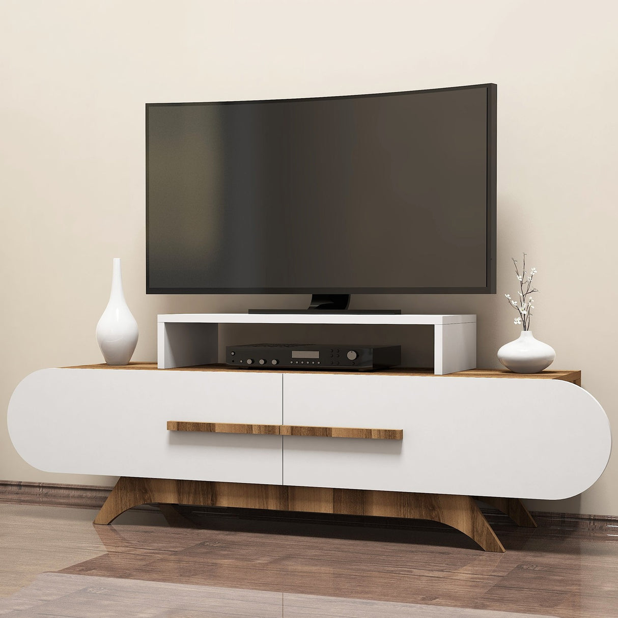 TV Meubels - TV Meubel Rose Walnoot Wit Melamine 145x49,8x36,8 cm - Dimehouse