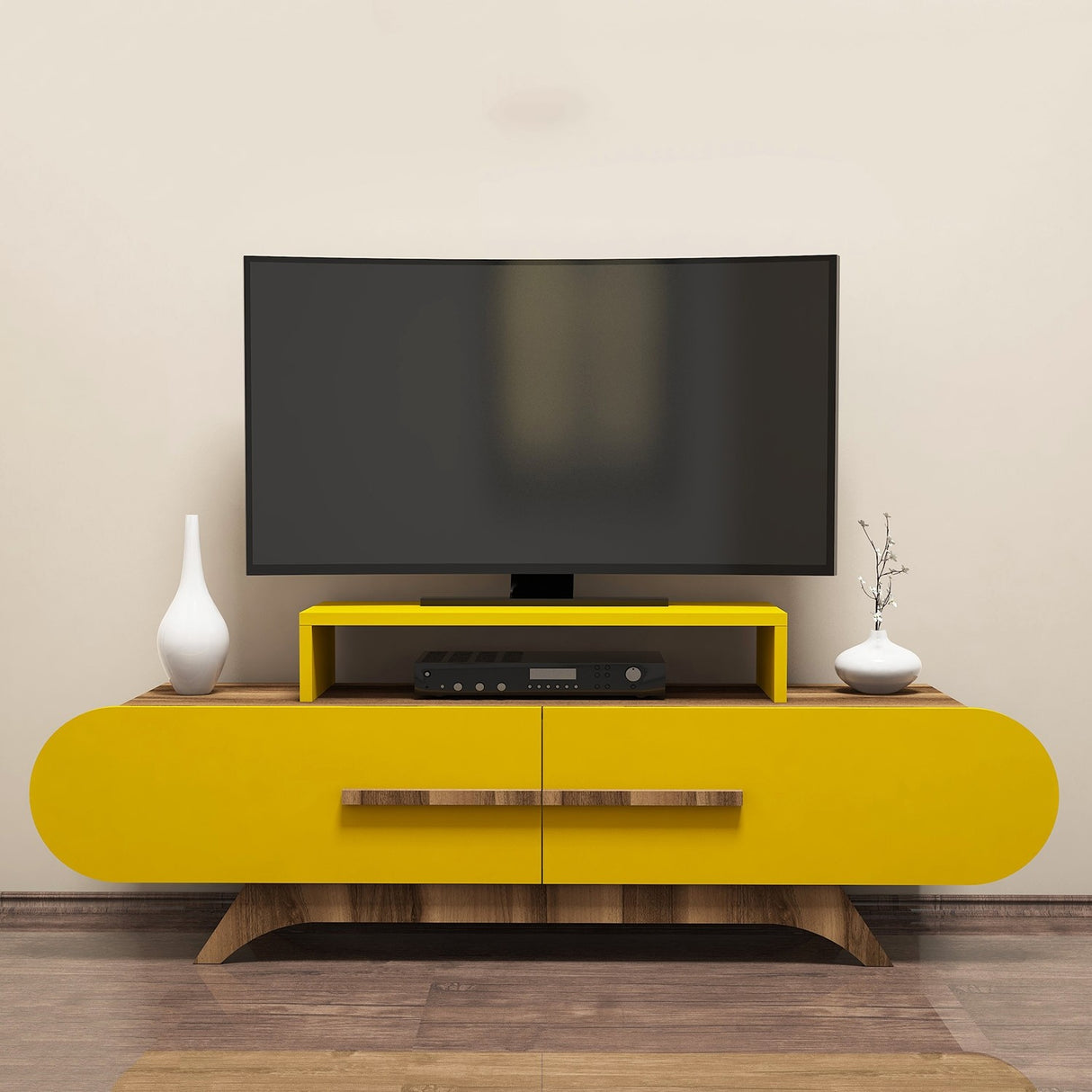 TV Meubels - TV Meubel Rose Walnoot Geel Melamine 145x49,8x36,8 cm - Dimehouse