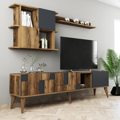 Set de muebles de TV Madrid Anthacite Melamine 180x48.6x33.8 cm