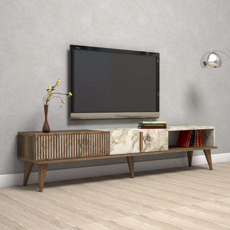 Muebles de TV Milán nogal canal blanco melamina 180x40x35 cm