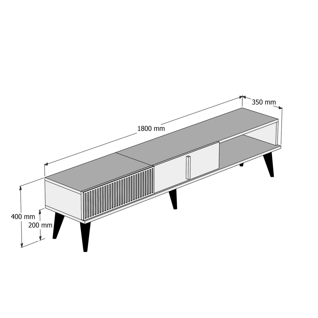 TV Meubels - TV Meubel Milan Walnoot Wit Marmer Melamine 180x40x35 cm - Dimehouse