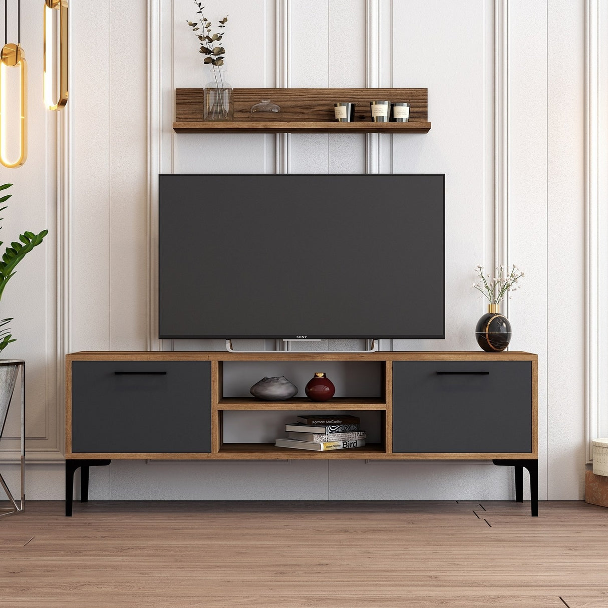 Juego de muebles de TV Riga Novia Antracita Melamina 140x48x30 cm