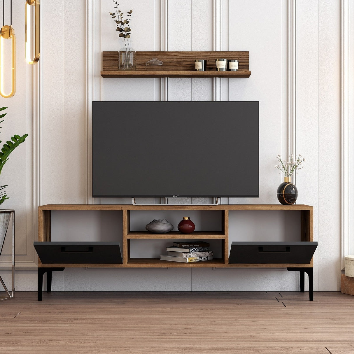 Juego de muebles de TV Riga Novia Antracita Melamina 140x48x30 cm
