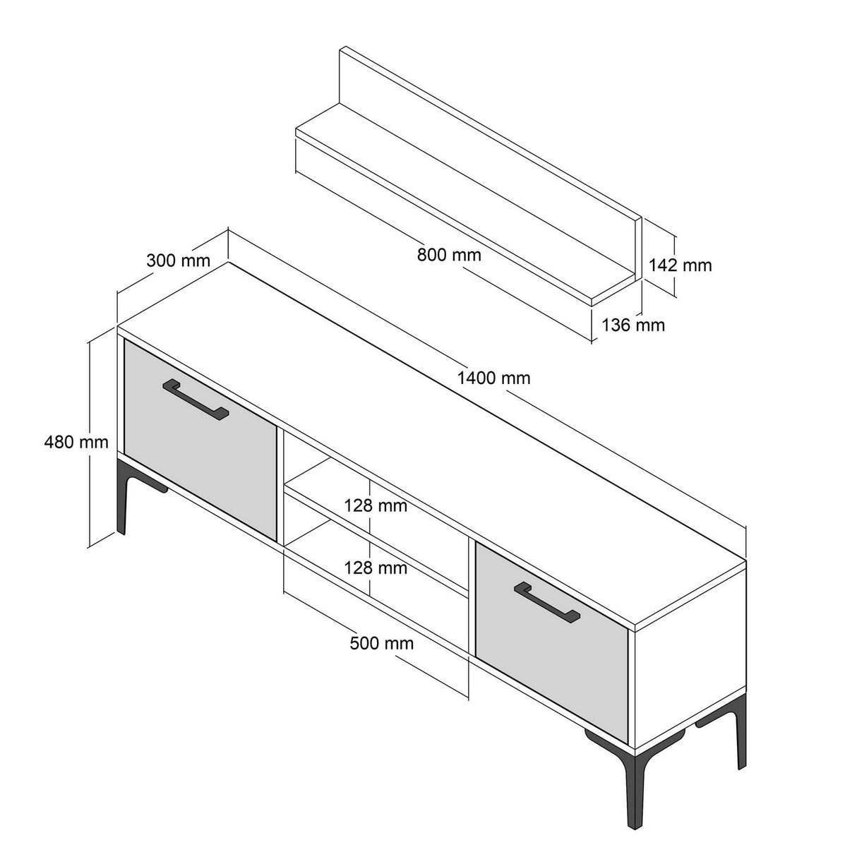 Juego de muebles de TV Riga Novia Antracita Melamina 140x48x30 cm