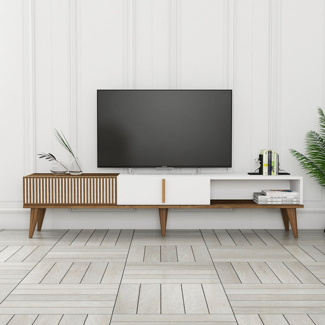 TV Meubels - TV Meubel Milan Alt Walnoot Wit Melamine 180x40x35 cm - Dimehouse