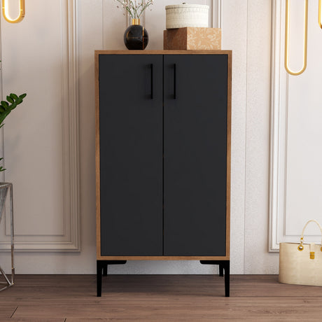 Schoenenkasten - Schoenenkast Prag Walnoot Antraciet Melamine 60x111x35 cm - Dimehouse