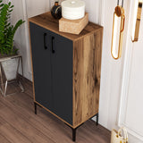 Schoenenkasten - Schoenenkast Prag Walnoot Antraciet Melamine 60x111x35 cm - Dimehouse