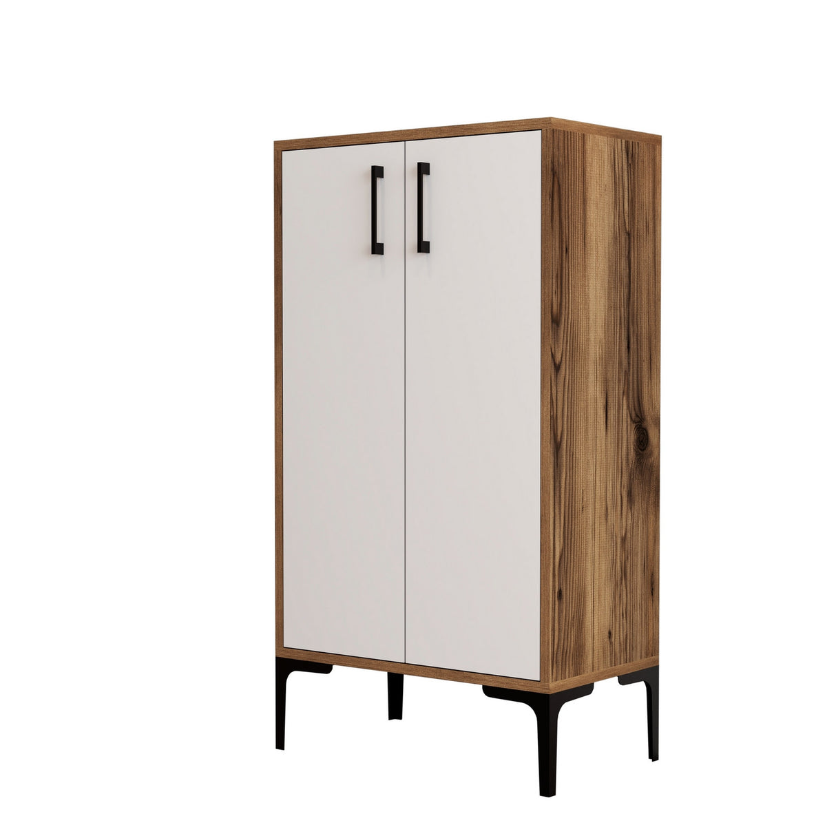 Schoenenkasten - Schoenenkast Prag Walnoot Wit Melamine 60x111x35 cm - Dimehouse
