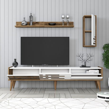 Set de muebles de TV valsiya nogal melamina blanca 180x35x45 cm