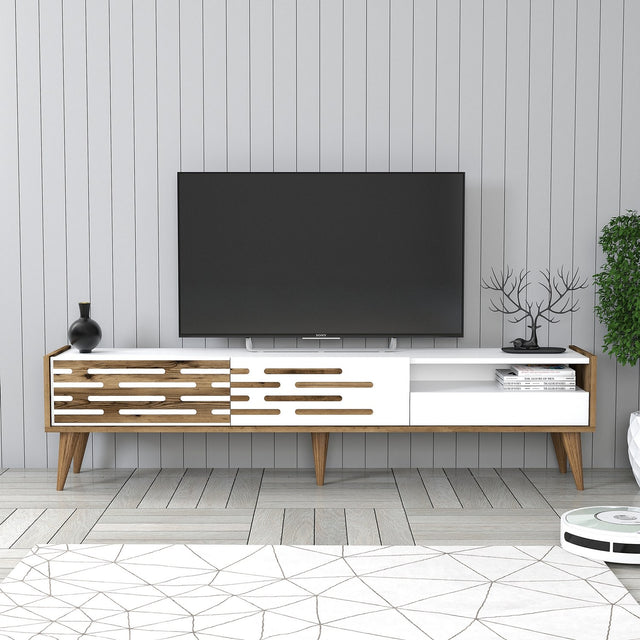 TV Meubels - TV Meubel Valensiya Walnoot Wit Melamine 180x35x45 cm - Dimehouse