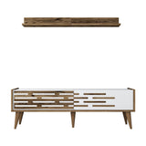 TV Meubels - TV Meubel Set Valensiya Walnoot Wit Melamine 140x35x45 cm - Dimehouse