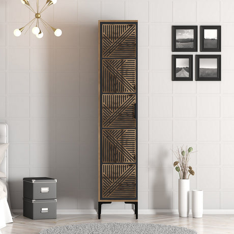 Kledingkasten - Kledingkast Kumual P Walnoot Antraciet Melamine 40x47,5x201,4 cm - Dimehouse