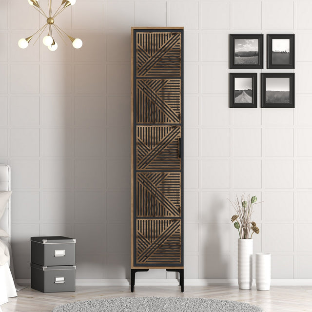 Kledingkasten - Kledingkast Kumual P Walnoot Antraciet Melamine 40x47,5x201,4 cm - Dimehouse