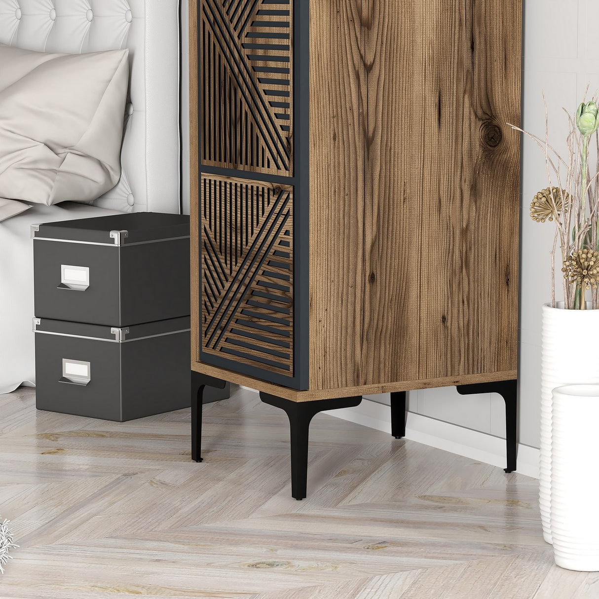 Kledingkasten - Kledingkast Kumual P Walnoot Antraciet Melamine 40x47,5x201,4 cm - Dimehouse