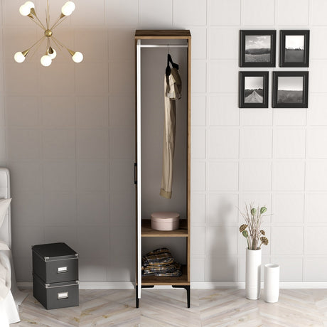 Kledingkasten - Kledingkast Kumual R Walnoot Wit Melamine 40x47,5x201,4 cm - Dimehouse