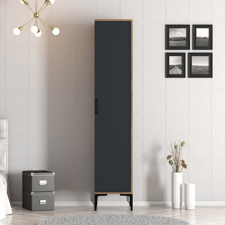 Kledingkasten - Kledingkast Kumual S Walnoot Antraciet Melamine 40x47,5x201,4 cm - Dimehouse