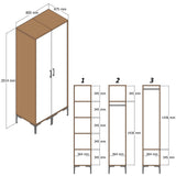 Kledingkasten - Kledingkast Kumsal RS Walnoot Wit Melamine 80x47,5x201,4 cm - Dimehouse