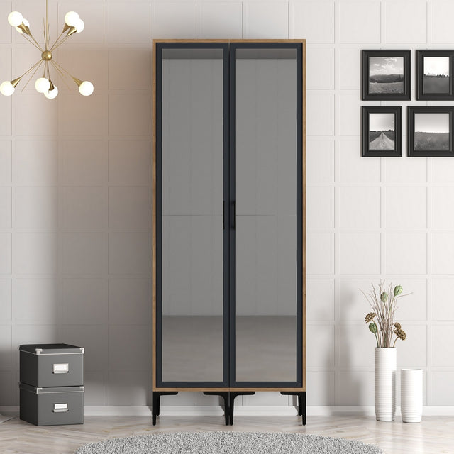 Kledingkasten - Kledingkast Kumsal RR Walnoot Antraciet Melamine 80x47,5x201,4 cm - Dimehouse