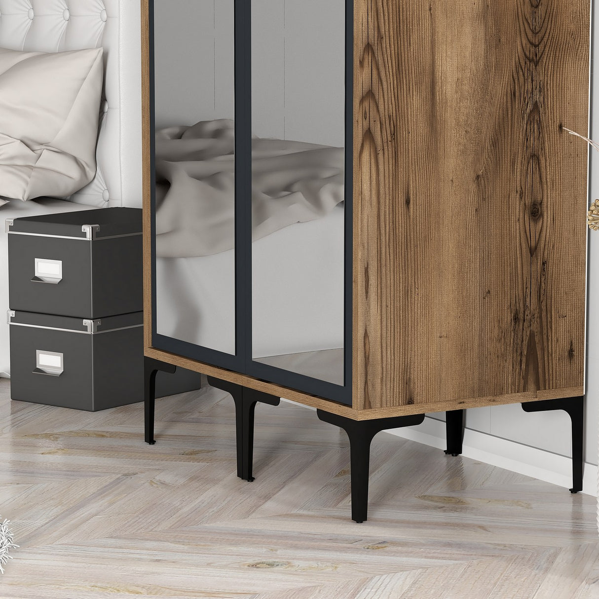 Kledingkasten - Kledingkast Kumsal RR Walnoot Antraciet Melamine 80x47,5x201,4 cm - Dimehouse