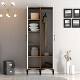 Kledingkasten - Kledingkast Kumsal RR Walnoot Wit Melamine 80x47,5x201,4 cm - Dimehouse