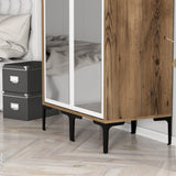 Kledingkasten - Kledingkast Kumsal RR Walnoot Wit Melamine 80x47,5x201,4 cm - Dimehouse