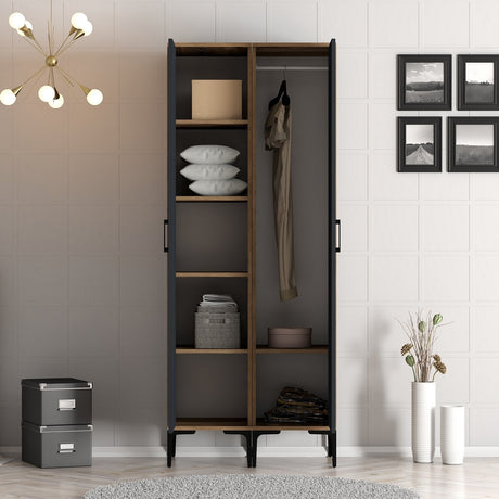 Armario Kumsal pp nuez antracita melamina 80x47.5x201.4 cm